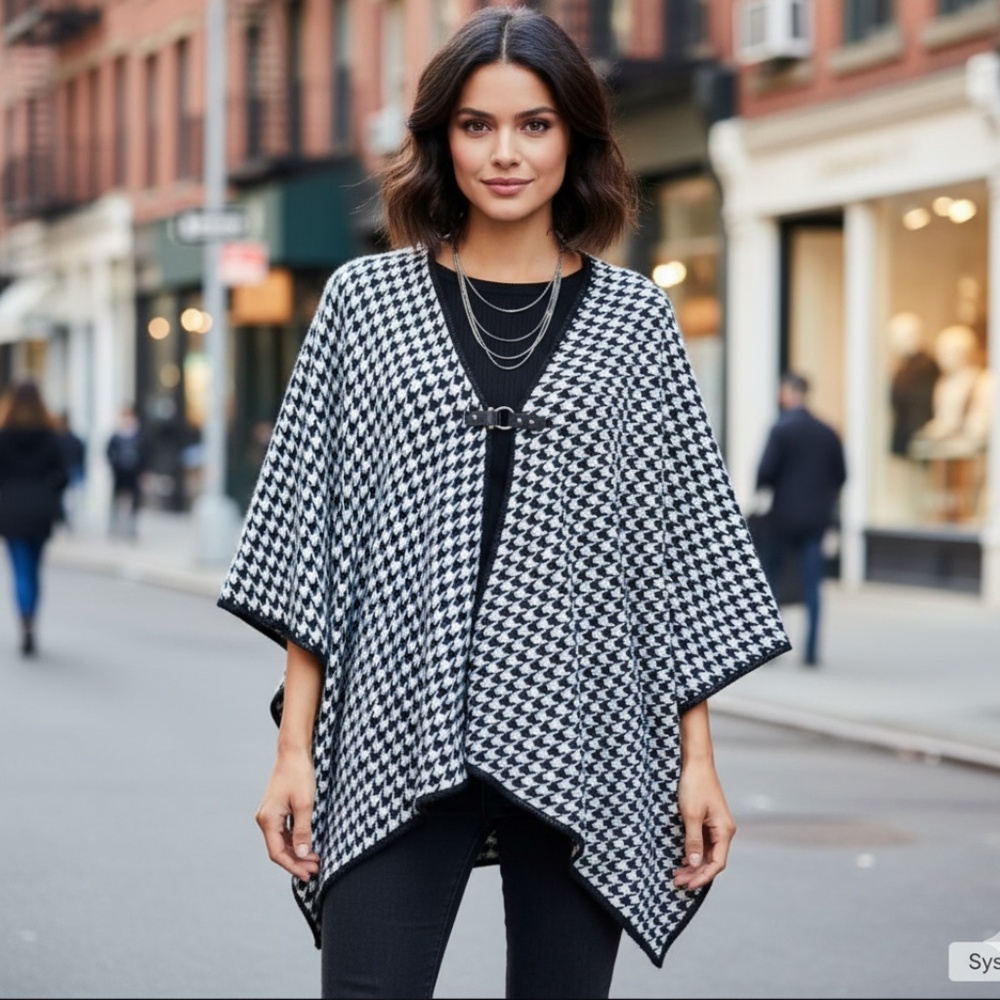 Marc New York Houndstooth Cape / Poncho